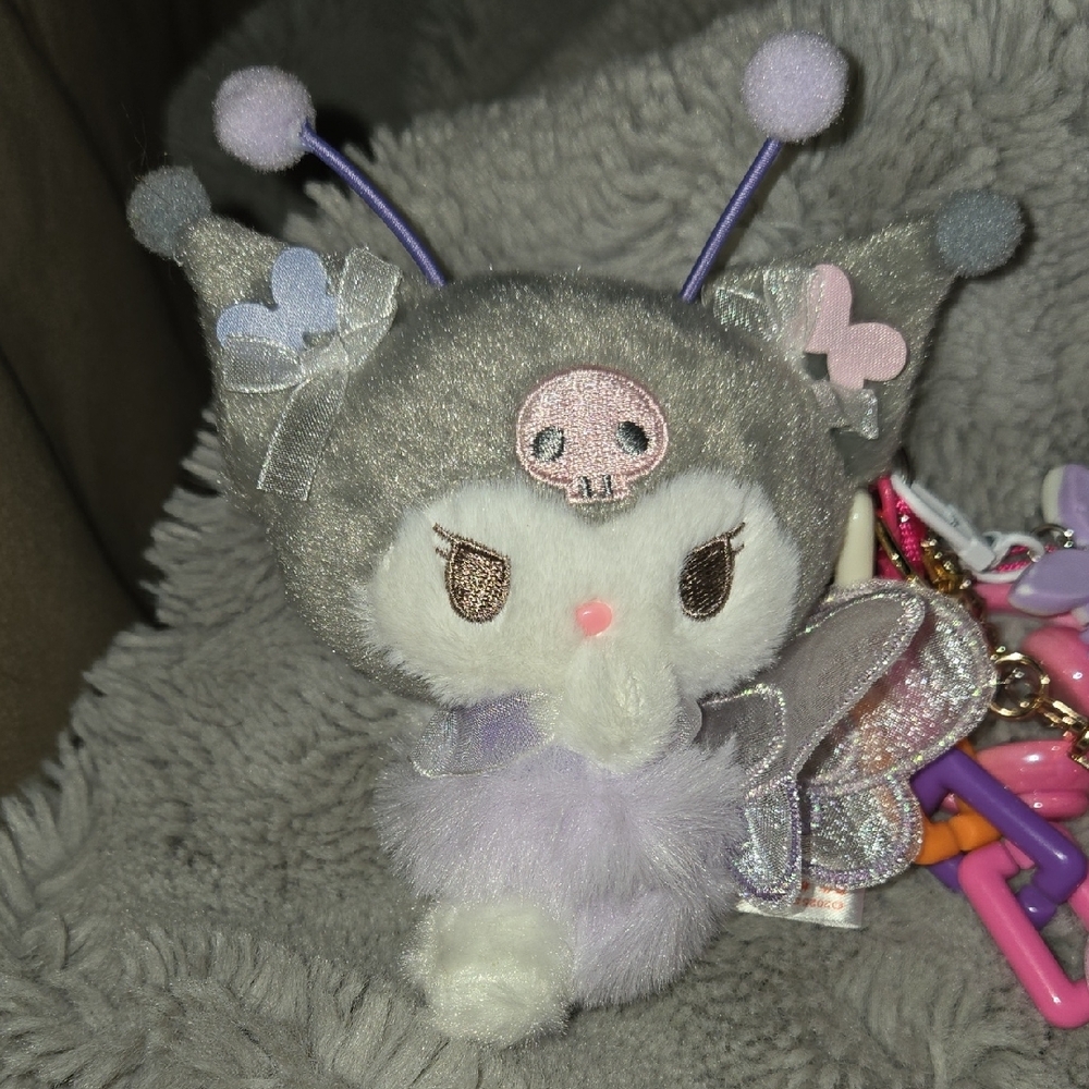 Cute Kuromi Plush Key & Card Holder with Purple Accents